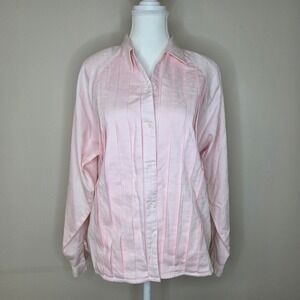 Vintage 80s Geoffrey Beene Pink Cotton Pleated Blouse Embroidered Size 8